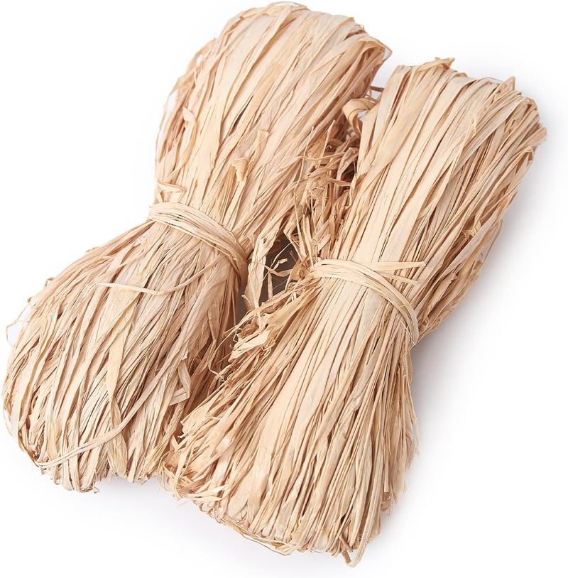 HSTECH Natural Raffia Paper Ribbon, Raffia Straw Perfect for Crafts Straw Weaving or Bouquets Decoration, Christmas，Birthday Rafia Grass Gift Wrap Ribbon 2 Pcs - Image 1